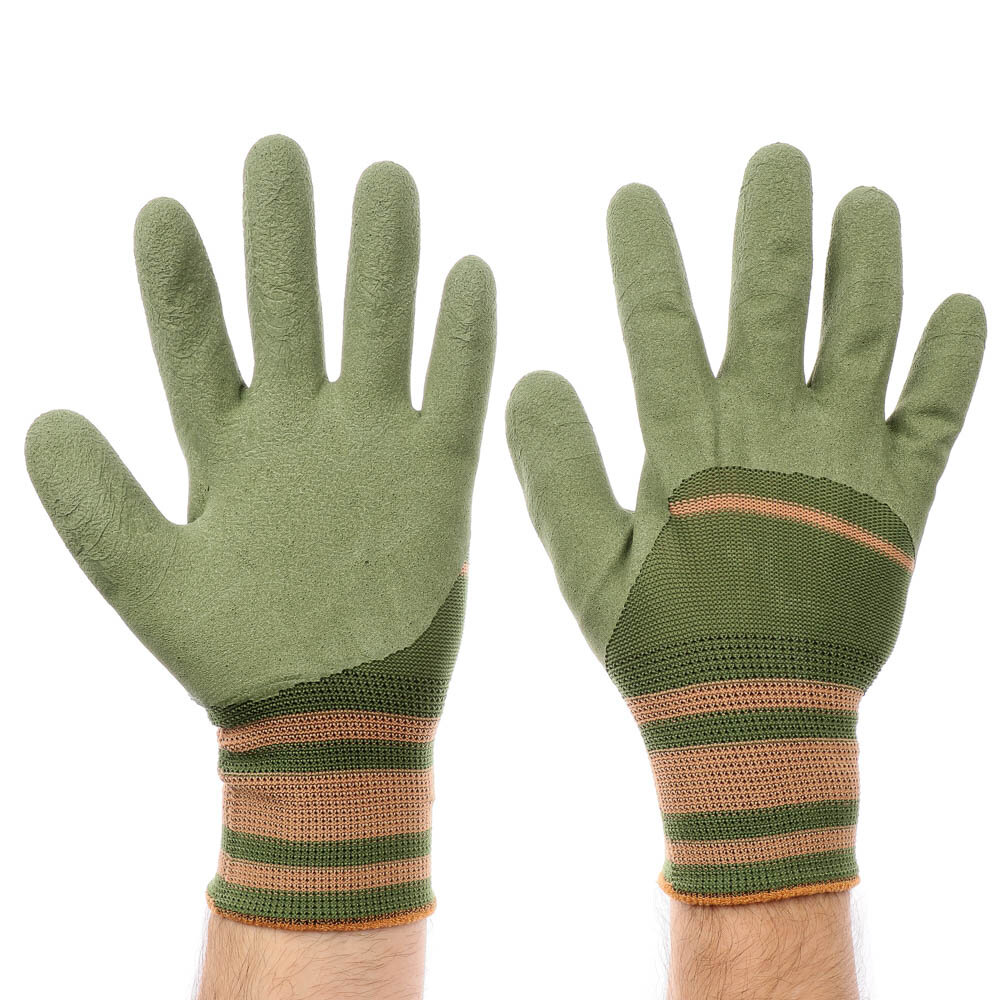 фото INBLOOM Перчатки садовые с вспененным латексным полуобливом, полиэстер, р.9, 23см, 55г, 12 штук