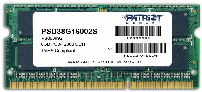 Оперативная память Patriot Memory SL 8 ГБ DDR3 1600 МГц SODIMM CL11 PSD38G16002S