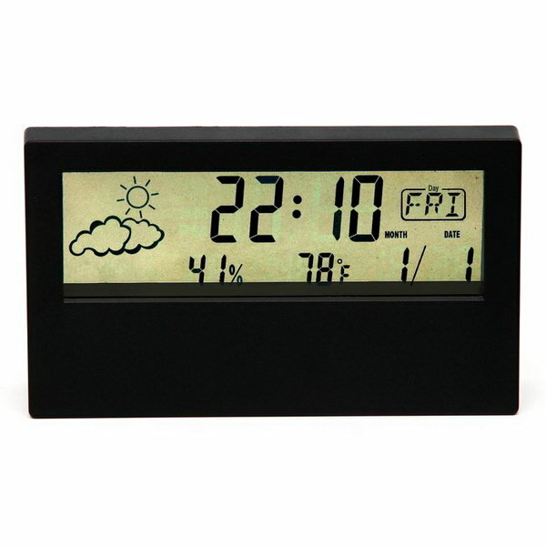 Часы настольные электронные: будильник термометр календарь гигрометр 13.3х7.4 см черные