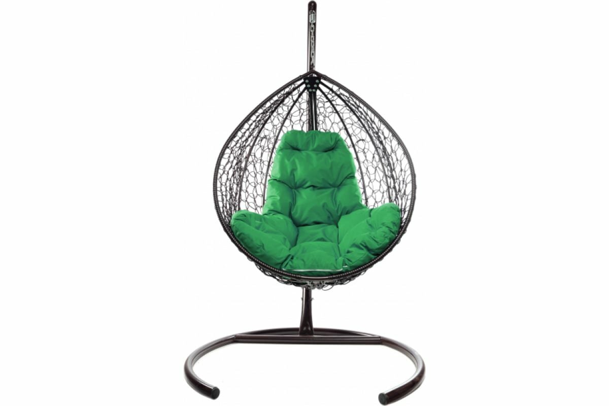 Подвесное кресло M-group капля складной с ротангом коричневое зелёная подушка
