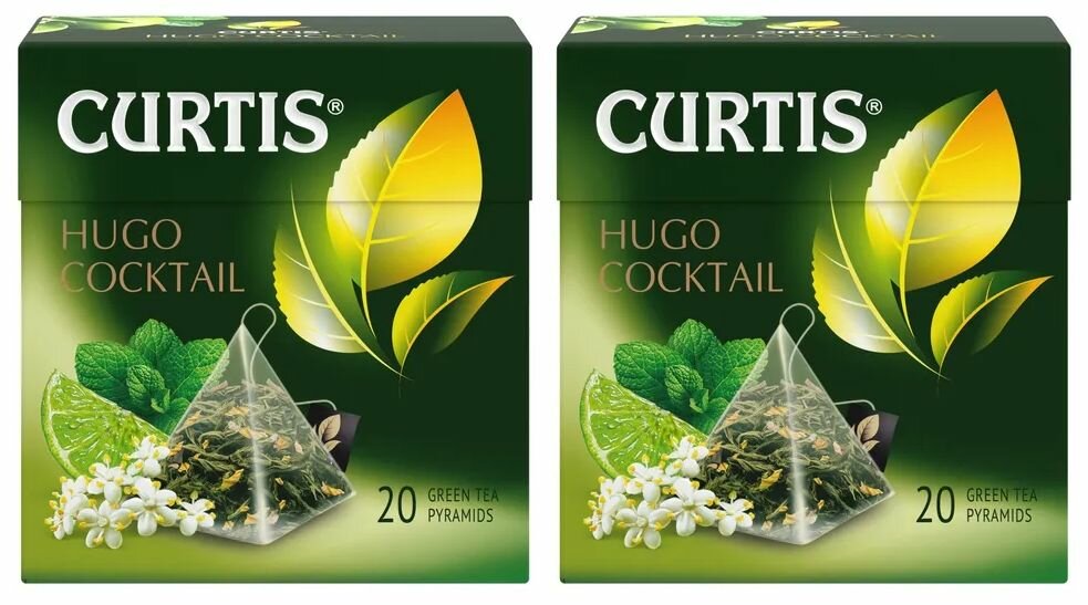 Чай зеленый Curtis Hugo cocktail с ароматом лайма, мяты и цветов бузины 20 пир - 2 штуки