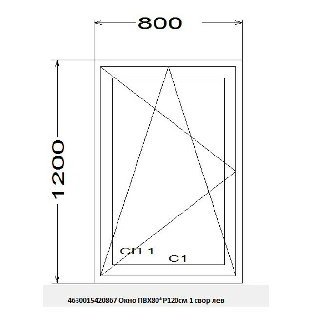 Окно пвх sсhtern 58 1створчатое 120х80см левое поворотно-откидное белое сп 4-16-4мм