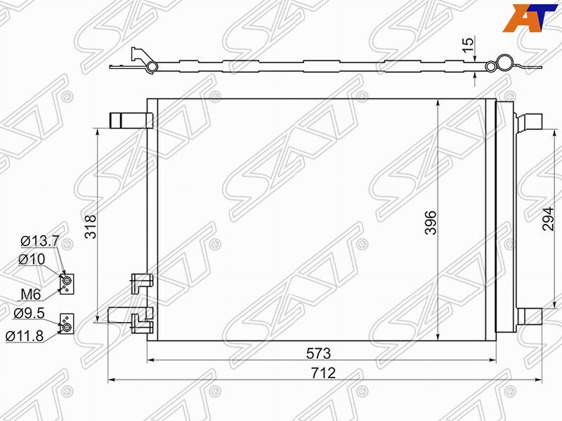 Радиатор кондиционера для Шкода Суперб 3 2015-2021 год выпуска (Skoda Superb 3) SAT ST-VW12-394-0