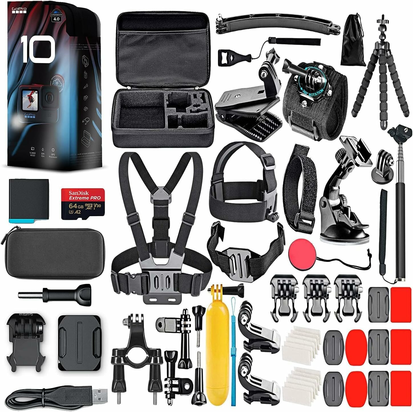 Экшн-камера GoPro HERO10 64GB Card and 50 Piece Accessory Kit - Bundle (CHDSB-102) 23.6МП 1720 мА·ч black