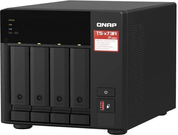 SMB QNAP TS-473A-8G NAS 4-tray w/o HDD 2xM.2 SSD Slot. Quad-сore AMD Ryzen Embedded V1500B 2.2 GHz 8GB DDR4 (1 x 8GB) up to 64GB (2 x 32GB) 2x 2.5