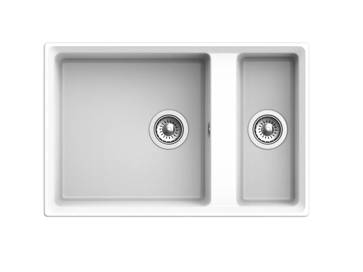 фото Мойка врезная Delinia прямоугольная на 2 чаши 76x50x21 см кварц цвет белый