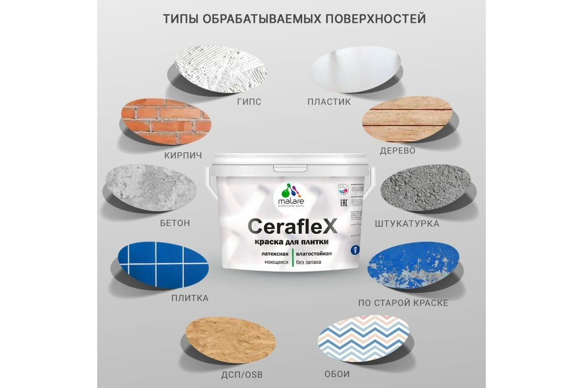 MALARE Краска резиновая Ceraflex для плитки, белый, 1 кг2005437219009 2005437219009