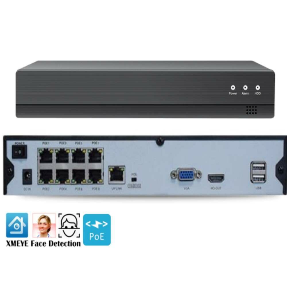 Сетевой POE NVR видеорегистратор 8 канальный поддержка IP камер до 4K/8Mpix/5Mpix/2Mpix ONVIF P2P HDMI