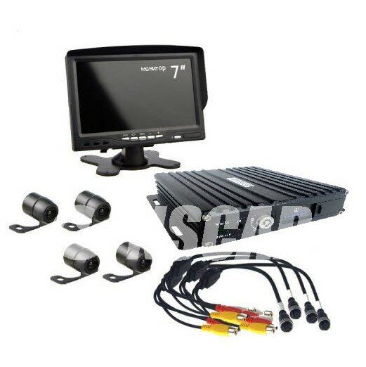 Комплект видеонаблюдения для автошкол NSCAR 402 SD (видеорегистратор 4 канальный 4 камеры видеонаблюдения монитор 7 дюймов провода подключения)