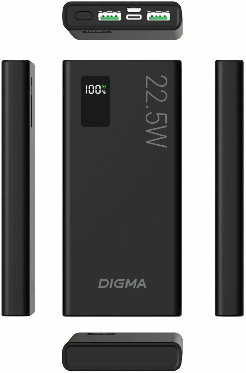 Мобильный аккумулятор Digma DGPF10A 10000mAh QC3.0/PD3.0 22.5W 5A 2xUSB-A/USB-C черный (DGPF10A22PBK)