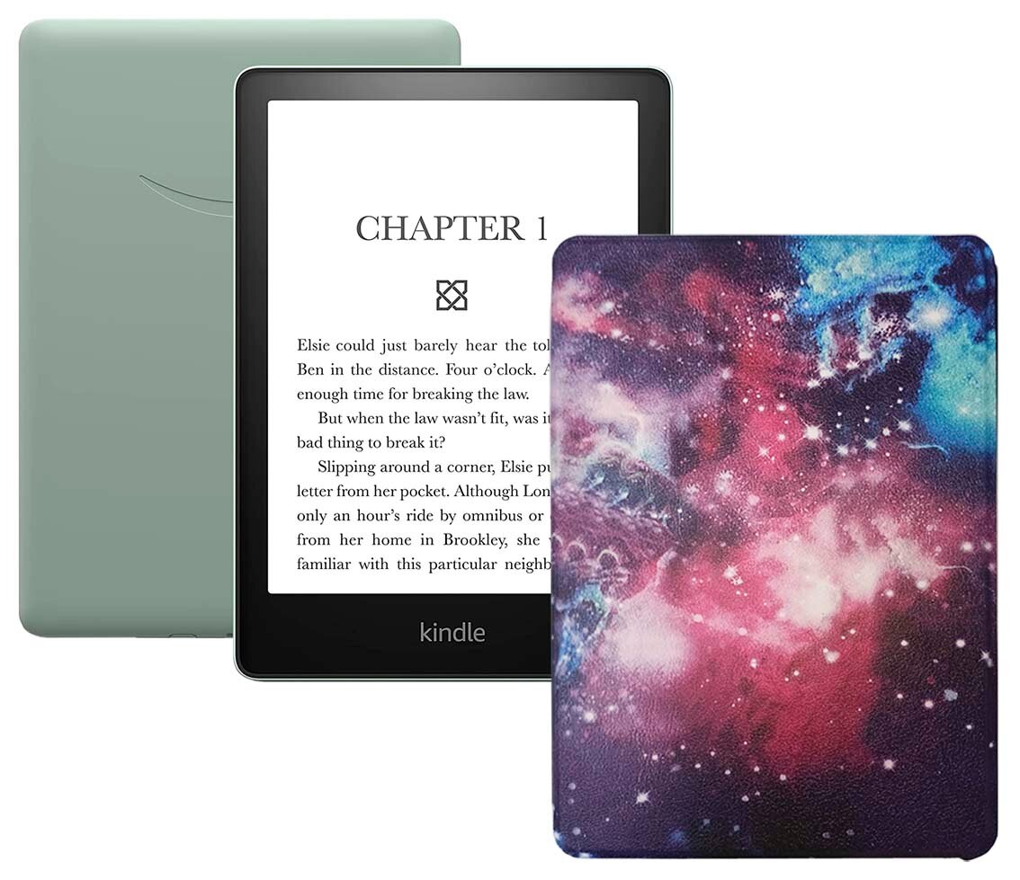 Электронная книга Amazon Kindle PaperWhite 2021 16Gb Ad-Supported Agave Green с обложкой ReaderONE PaperWhite 2021 Space