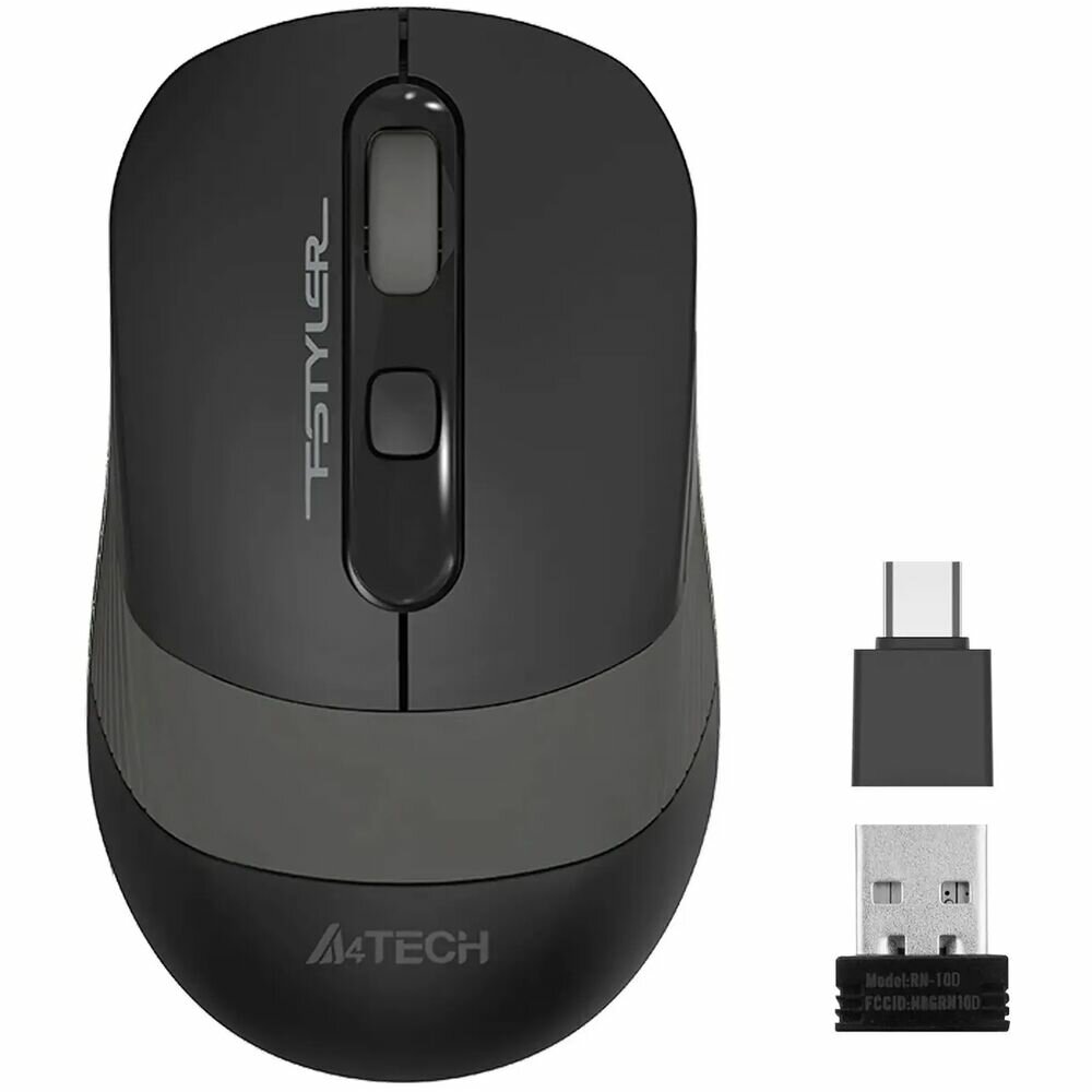 Мышь Wireless A4Tech черная/серая, оптическая, 2000dpi, silent, USB, 4but (1968075) - фото №2