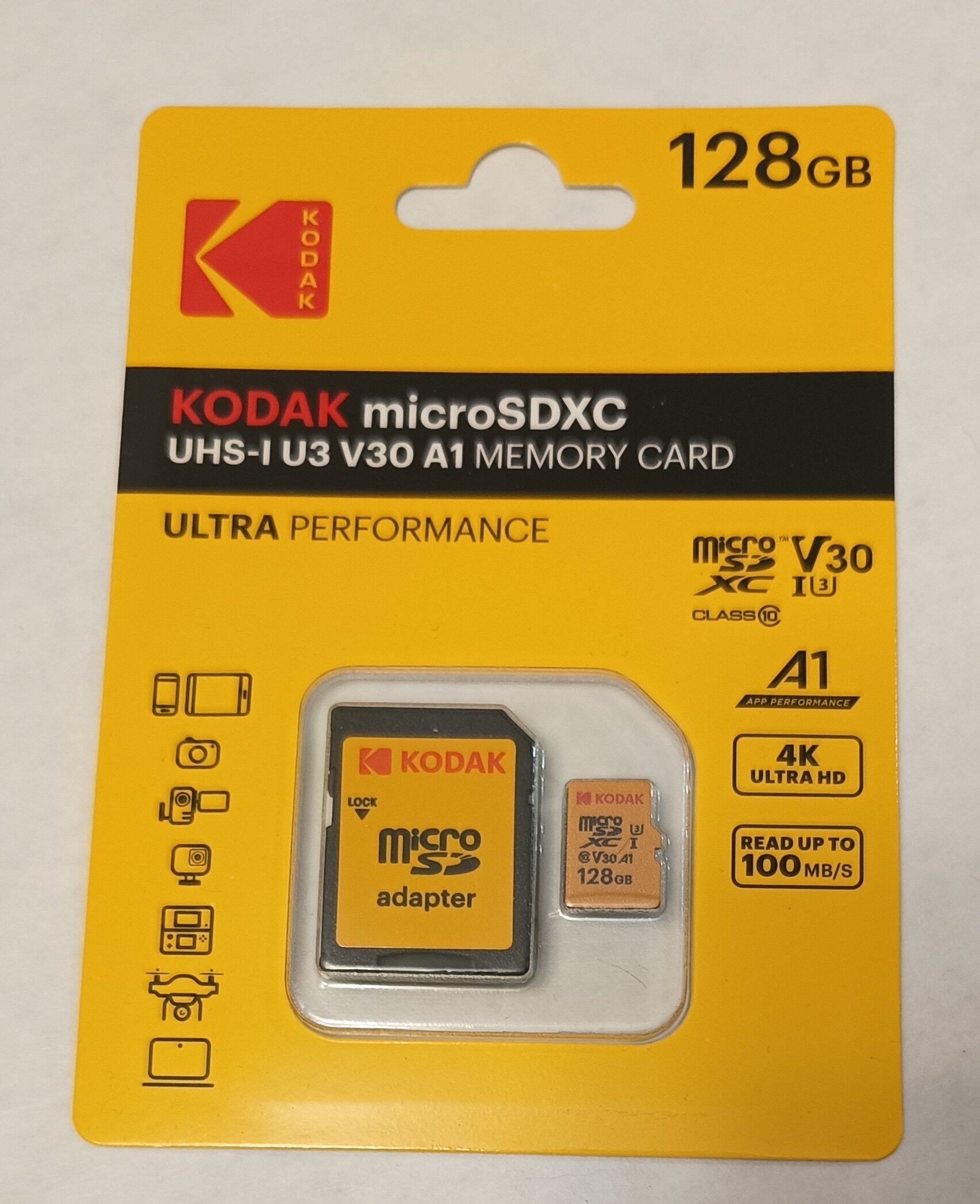 Карта памяти MicroSD Kodak 128GB класс 10 UHS-1 V30 U3 A1 4K Ultra Performance