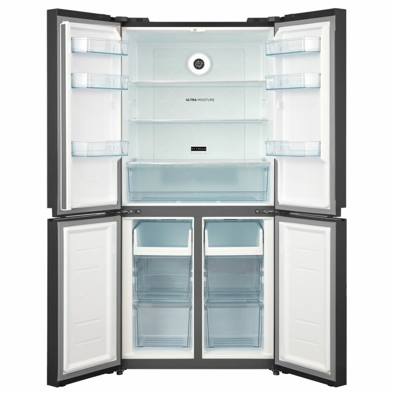 Холодильник HYUNDAI , трехкамерный, черное стекло - фото №2