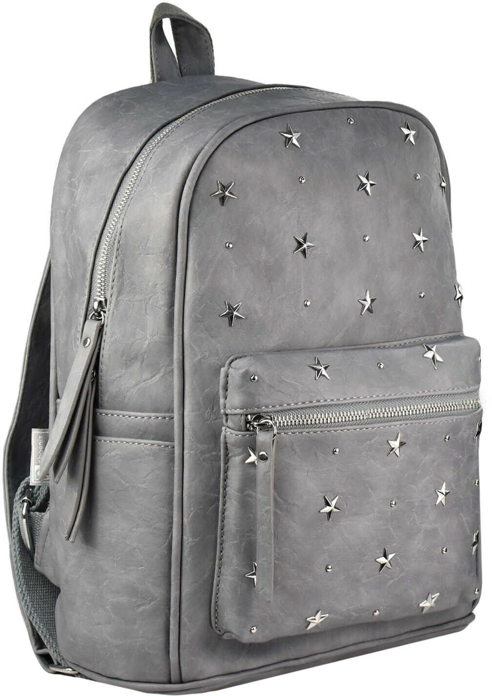 Рюкзак серый С заклёпками звёздами, искуственная кожа (48361)