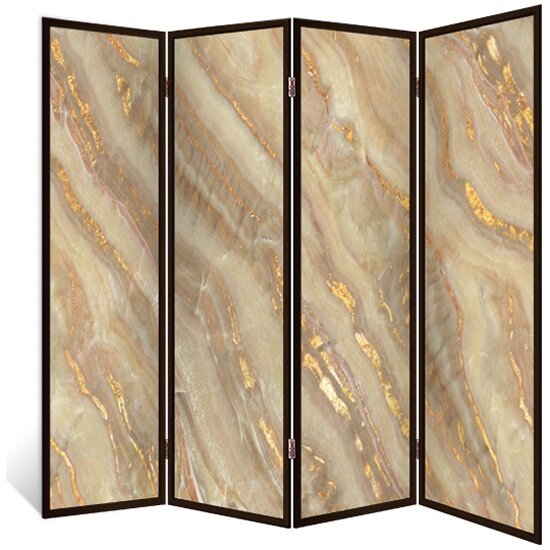 фото Ширма перегородка Декор Депо для комнаты деревянная "Мрамор цвета слоновой кости" двухсторонняя с картинкой (абстр) 4 створки венге 176х185 см 14 кг