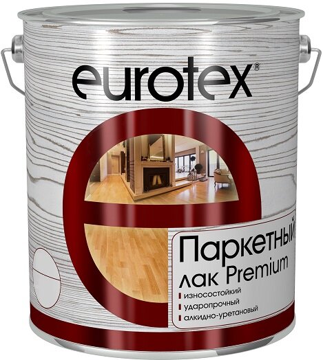 Лак Паркетный Eurotex Premium 2.5л Алкидно-Уретановый Полуматовый / Евротекс Премиум.