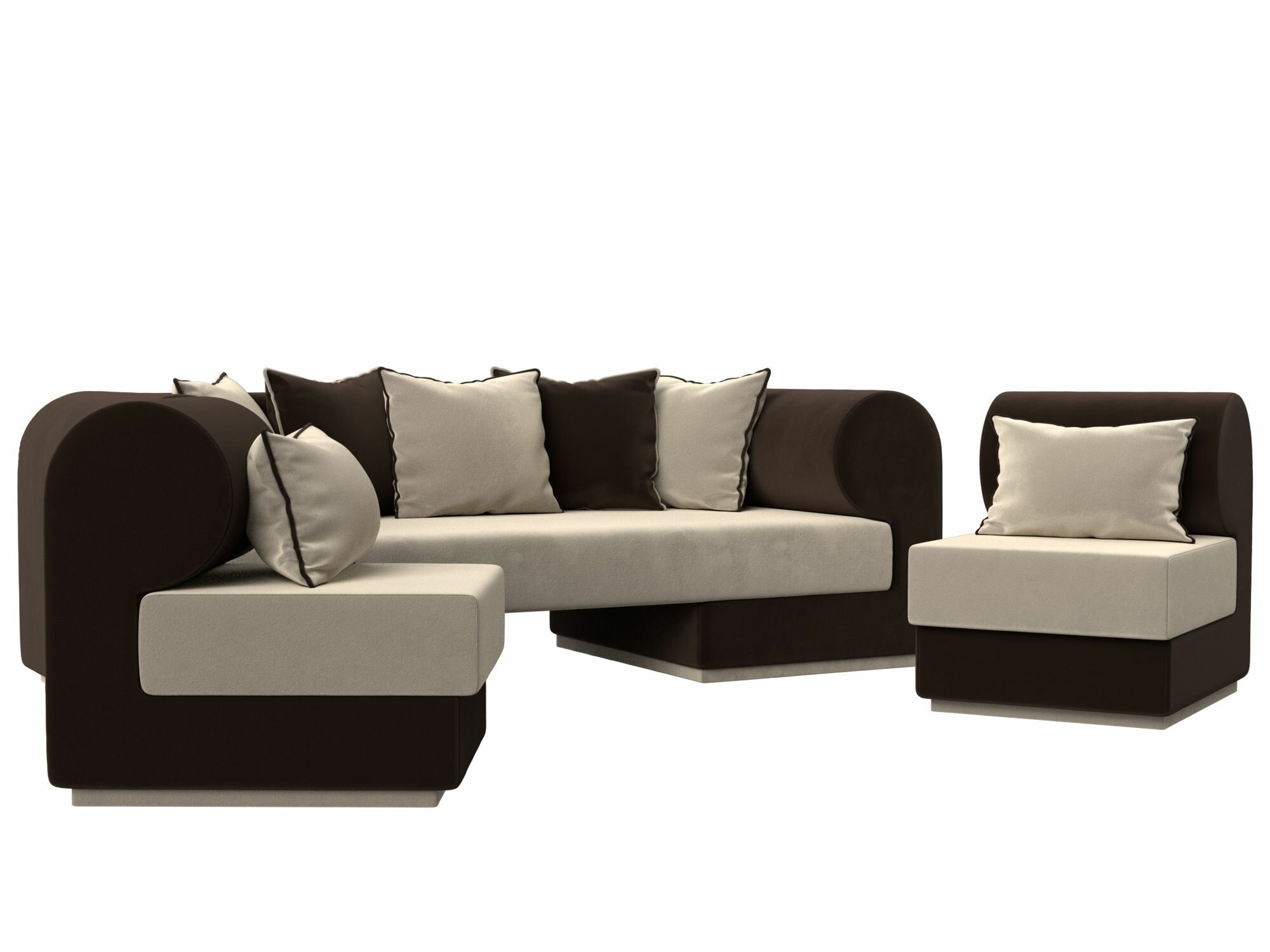 Набор Лига Диванов Кипр-3 (диван, 2 кресла) Микровельвет БежевыйКоричневый