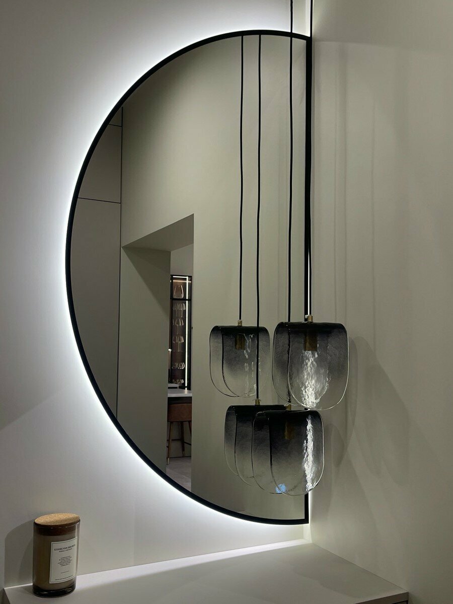 Зеркало интерьерное настенное с подсветкой парящее полукруглое левое 100*200см для ванной сенсорное управление+ покраска по периметру - фотография № 2