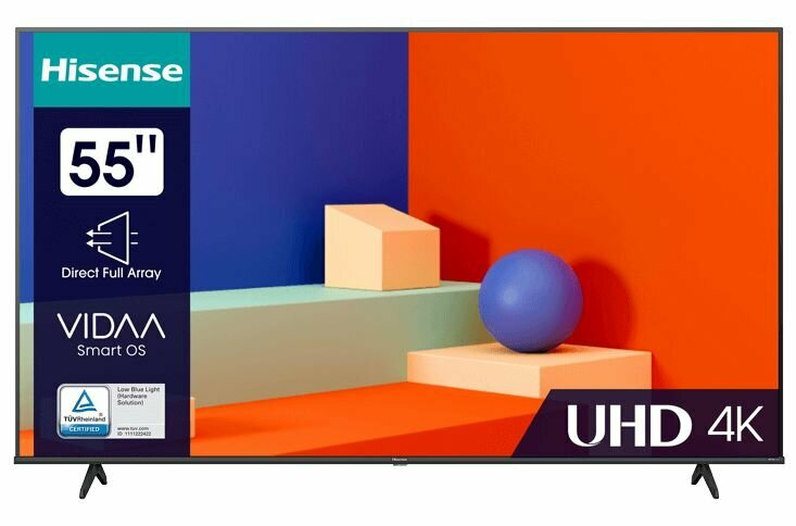 55" Телевизор HISENSE 55A6K, 4K UHD, DLED, 3840×2160, 60Гц, черный