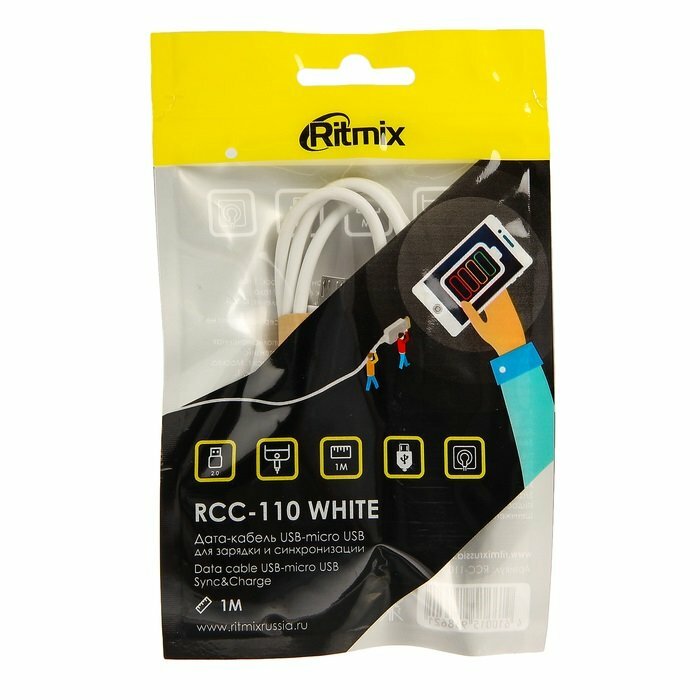 фото Дата-кабель Ritmix USB - MicroUSB 1.3 А, 1м, черный (RCC-110 Black)