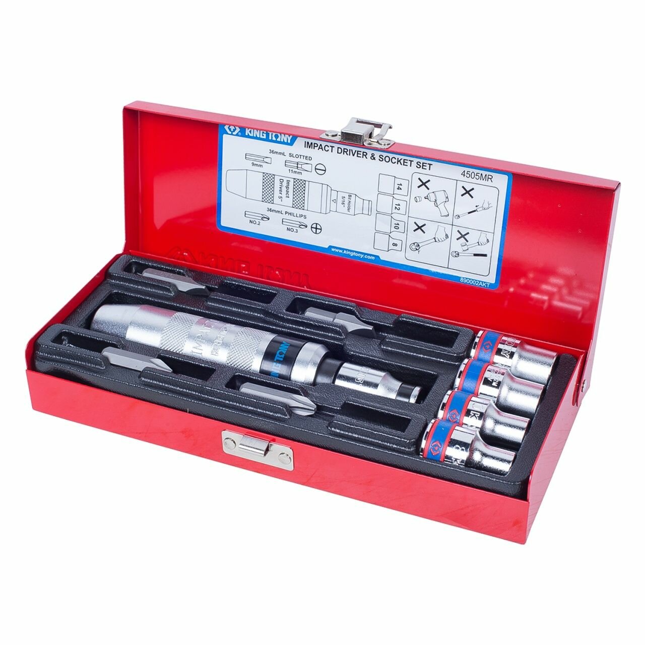 фото Отвертка ударная с принадлежностями 5/16", 10 предметов KING TONY 4505MR