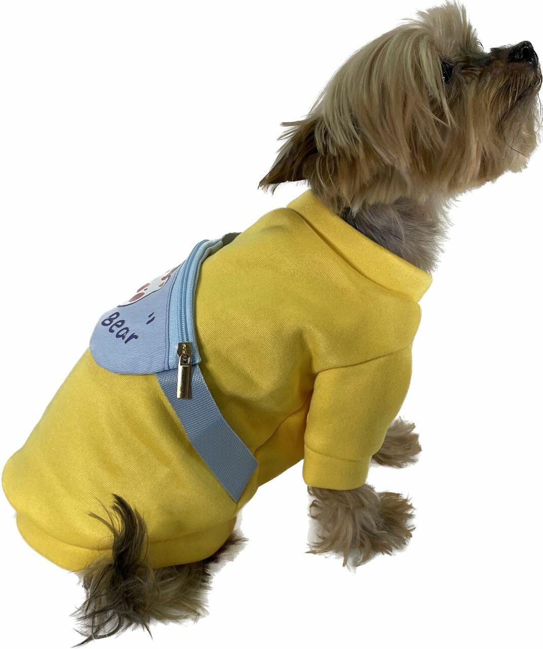 Одежда для собак теплый плюшевый свитер желтый с сумкой - S - фотография № 2