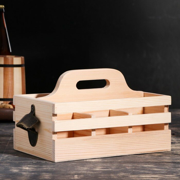 Ящик для пива 27×18×18.5 см с открывашкой, под 6 бутылок, деревянный - фотография № 2