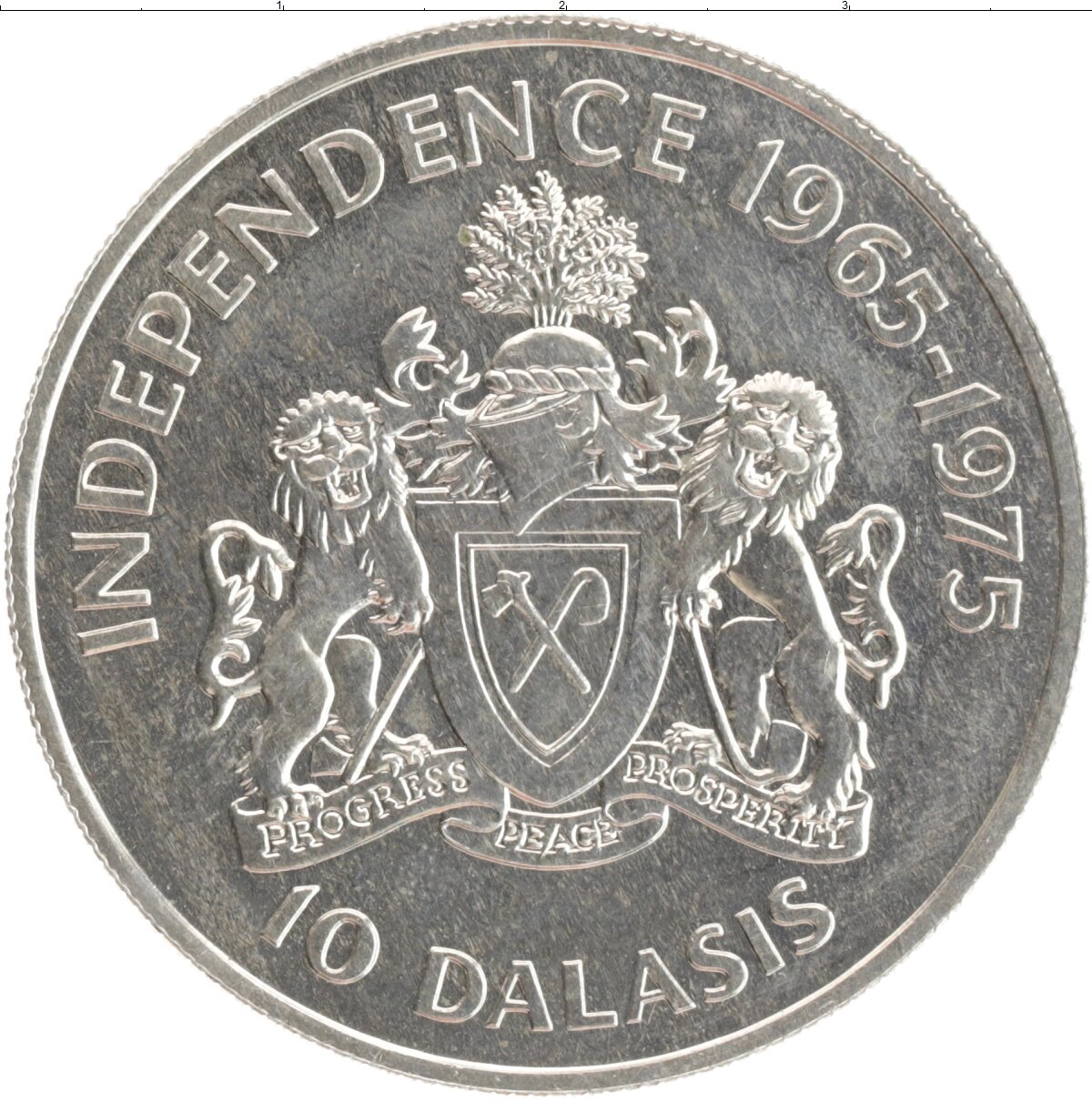 Клуб Нумизмат Монета 10 даласи Гамбии 1975 года Серебро 10 лет Независимости