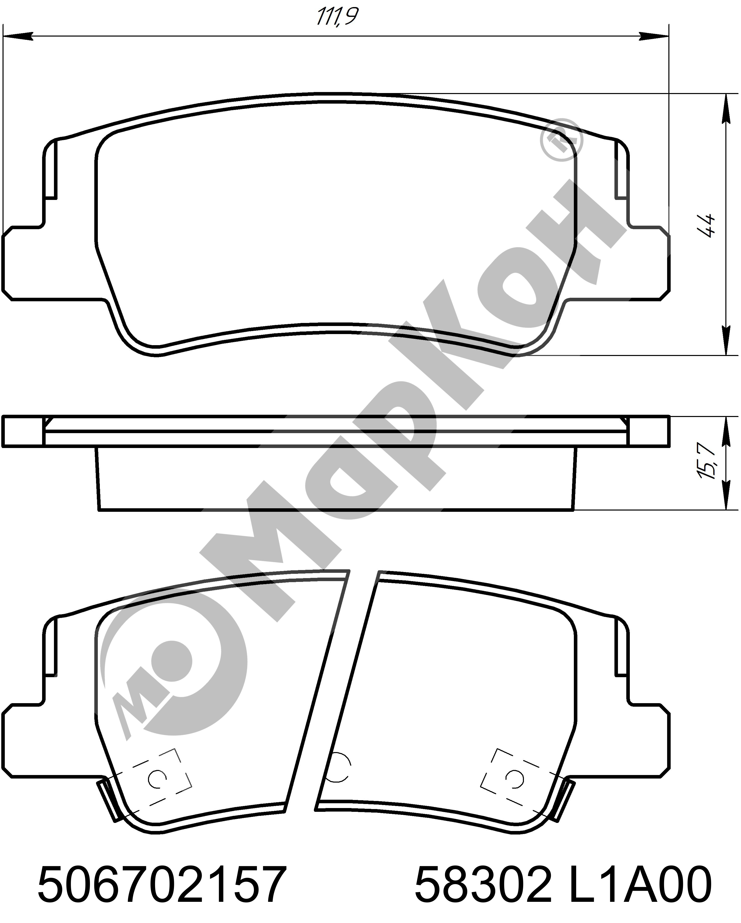 MARKON 506702157 колодки дисковые задние\ Rio (Рио) / soul 1.25i-1.6i / crdi 09, Sonata (Соната) V / i40 2.0ti 05