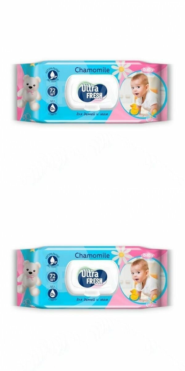 Ultra Fresh Влажные салфетки для детей и мам, Ultra Fresh Baby, с клапаном, 72 шт/уп, 2 уп