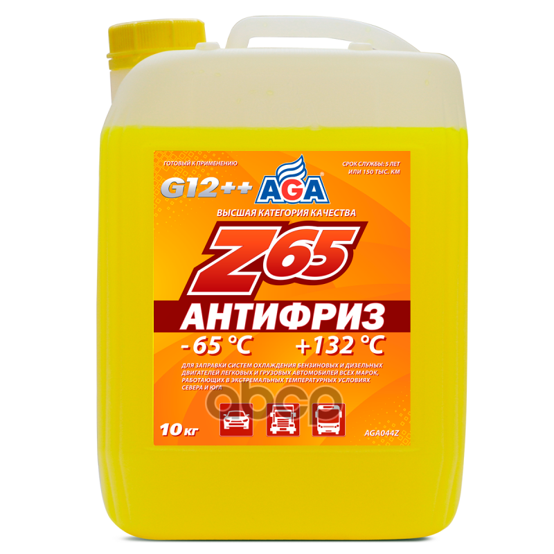 Aga Aga044z_антифриз 10Kg !Готовый К Применению, Желтый, -65С AGA арт. AGA044Z