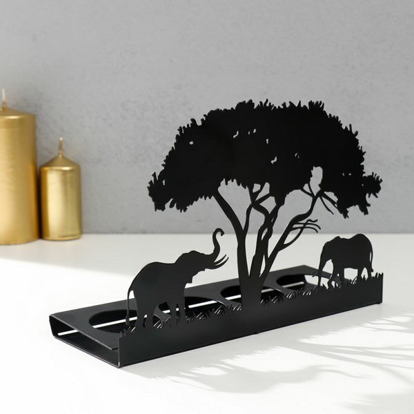 Подсвечник металл на 4 свечи "Слоны Африки" чёрный 13.2х20х6.8 см - фотография № 3