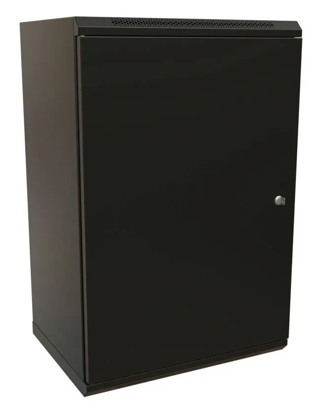 Коммутационный шкаф WRLINE WR-TW-1866-SR-RAL9004 настенный металлическая передняя дверь 18U 600x908x600мм