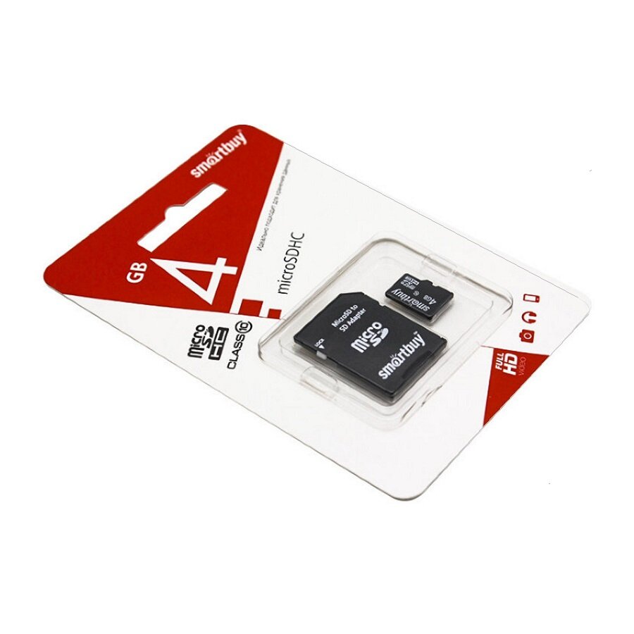 Карта флеш-памяти Micro SDHC Smart Buy 4Gb + Адапрер SD Класс 10