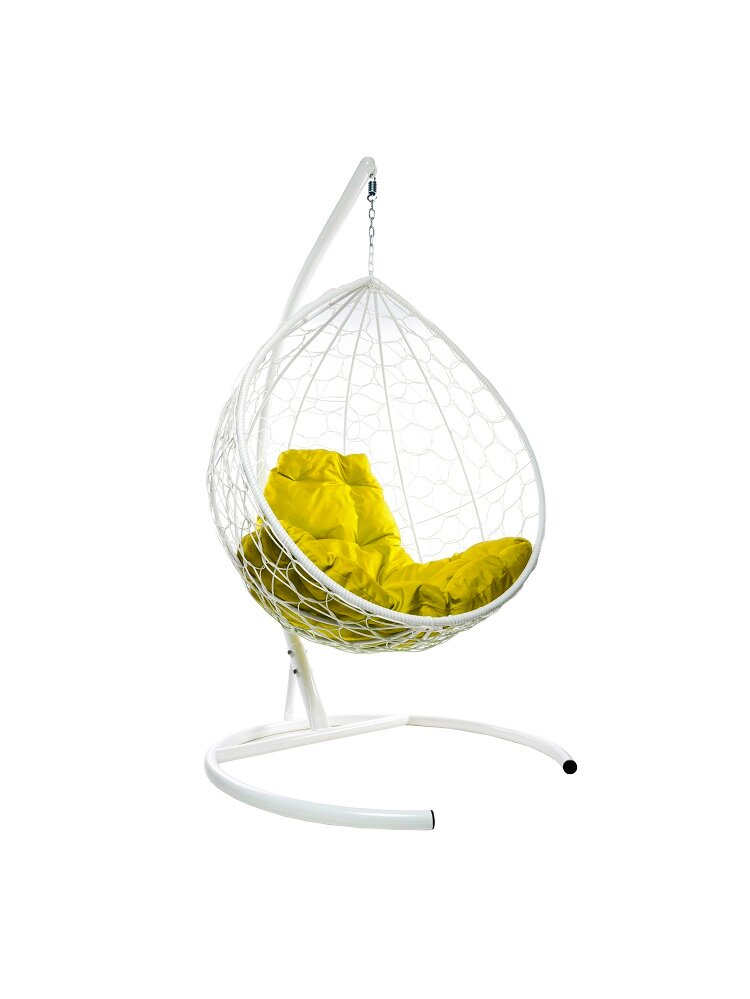 Подвесное кресло M-group капля с ротангом белое жёлтая подушка