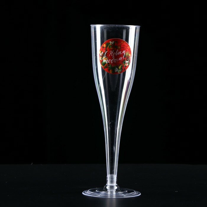 фото Новогодний набор пластиковых бокалов под шампанское «С новым годом»,красные,150 мл