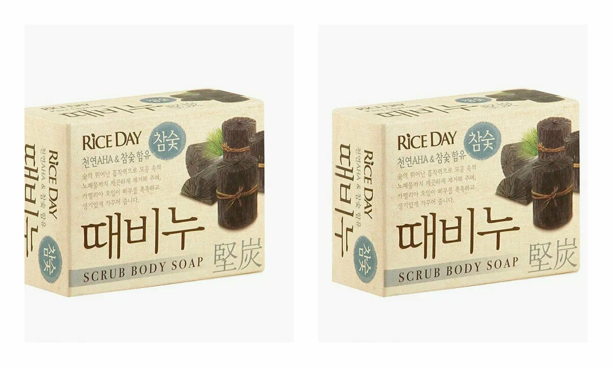 фото Скраб-мыло туалетное CJ Lion Rice Day Древесный уголь, 100 гр, 2 уп.