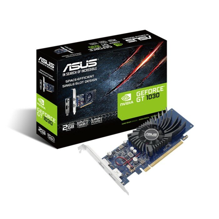 ASUS Видеокарта ASUS GEFORCE GT1030-2G-BRK, 2 Гб, 64bit, GDDR5, HDMI, DP