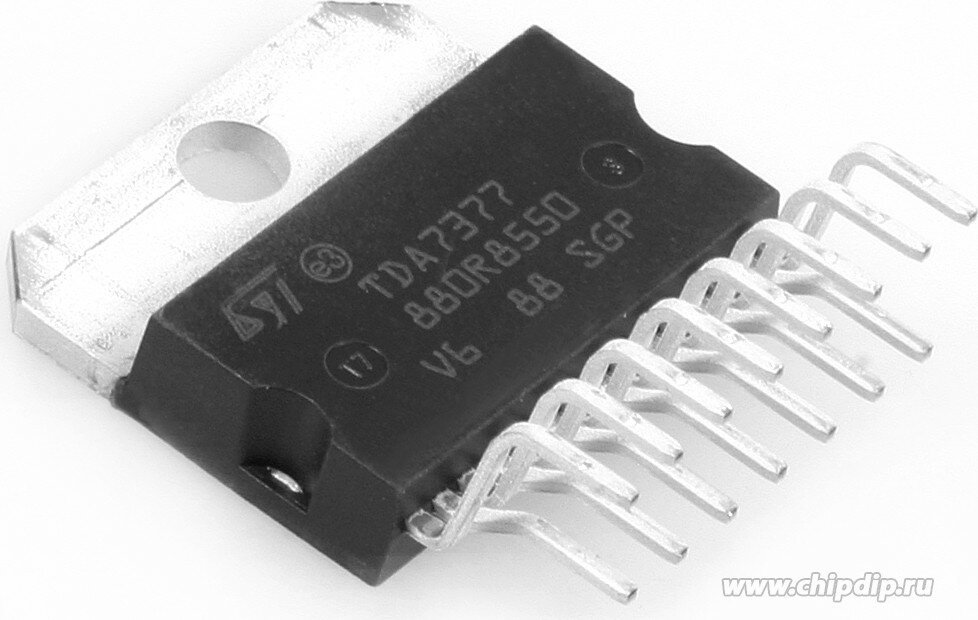 E-TDA7377, Усилитель низкой частоты, класс AB, 2 х 30Вт / 4 х 6Вт [Flexiwatt-15]