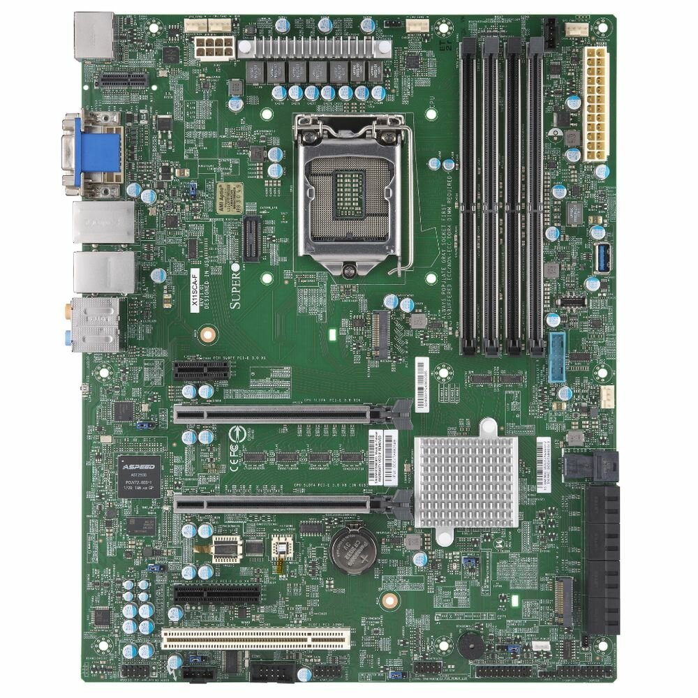 SuperMicro Материнская плата SuperMicro SuperMicro MBD-X11SCA-F-B ATX, LGA1151H4, C246, 4xDIMM (128GB) DDR4 ECC UDIMM, 1xGbe (i210/IPMI), 1xGbe (i210 share IPMI), 8xSATA3, RAID 0,1,5,10, 2xM.2 PCIE, 2xPCIEx16, 1xPCIEx4, 1xPCIEx1, 1xPCI32/33 5V, HDMI/DP/DV