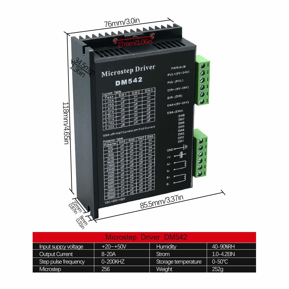 Микрошаговый привод DM542 для 42 57 шаговых двигателей Nema17 Nema23 напряжение питания 20 - 50V DC 1 - 4.2A