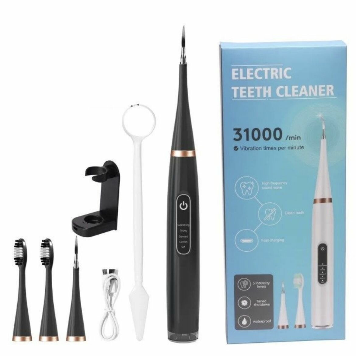 фото Набор 4в1 портативный ирригатор, скайлер, зубная щетка, зубное зеркало. черный.