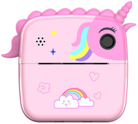Детская камера Kid Joy Print Cam , 2,4'' HD экран, 2 линзы, c картинкой единорога (P23) - розовая