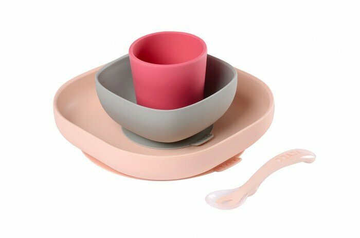 Набор посуды (2 тарелки, стакан, ложка) Silicone Meal Set Pink