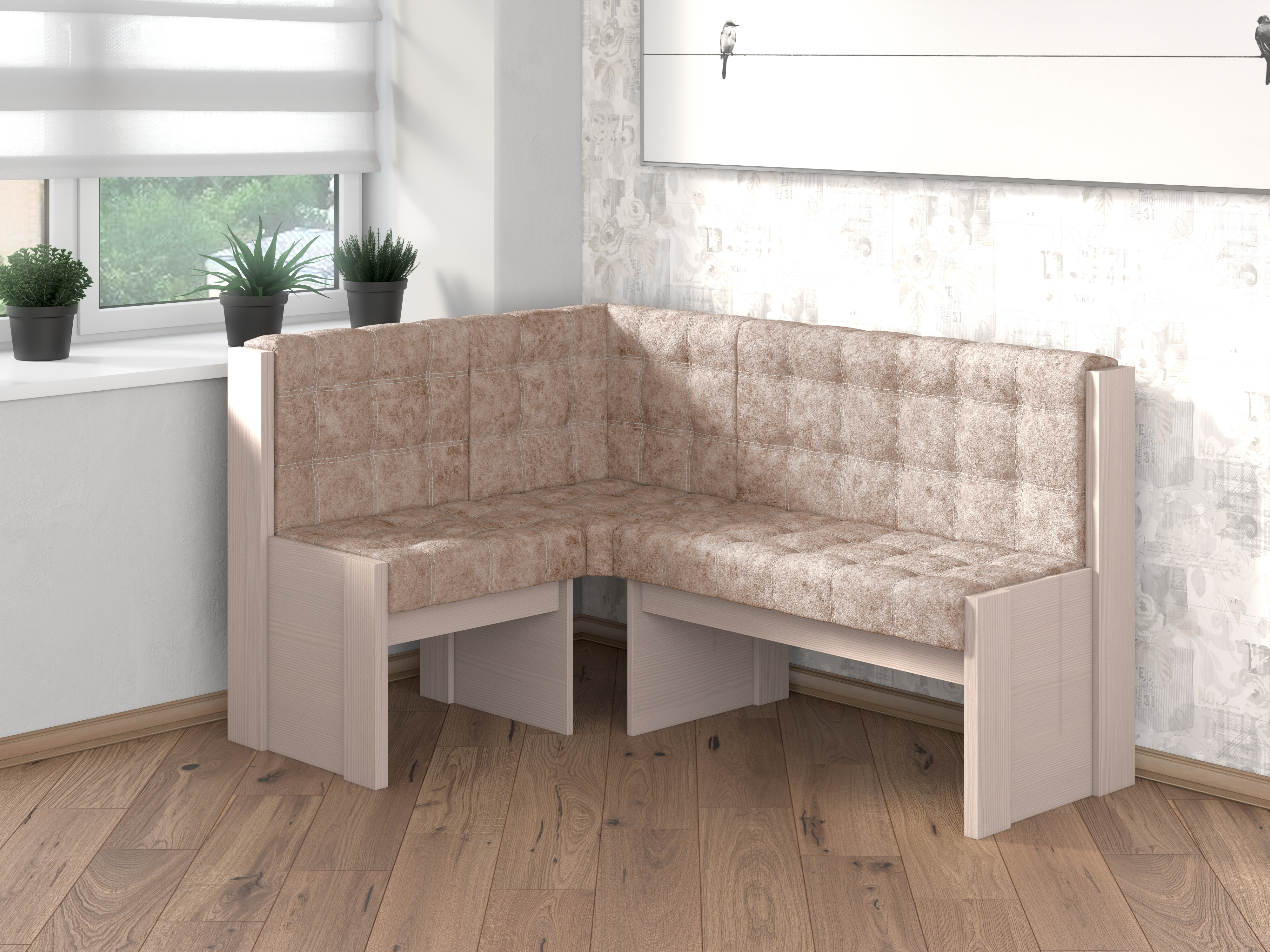 фото Скамья угловая однотон Betel Квадро бодего, велюр латте