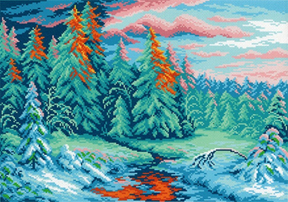 Зимний закат #СК-021 М. П. Студия Канва с рисунком для вышивания 28 x 40 см Печатный крест