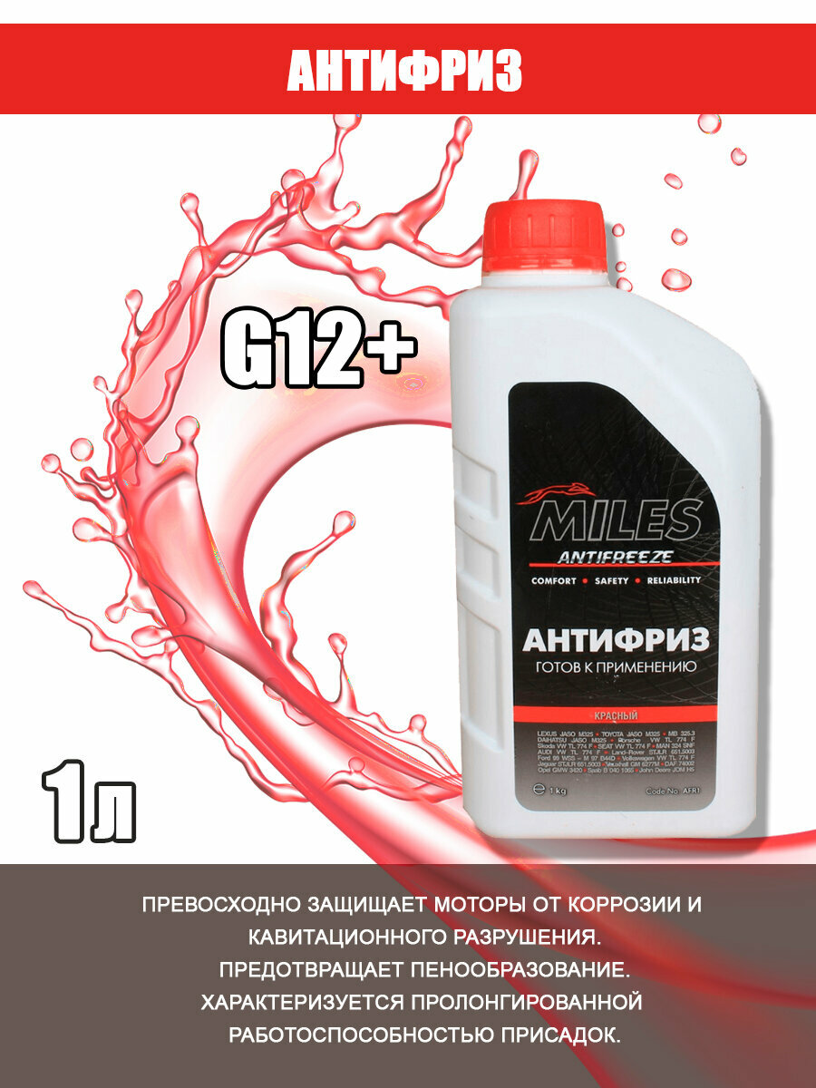 Антифриз MILES G12 G12+ красный 1кг AFC1