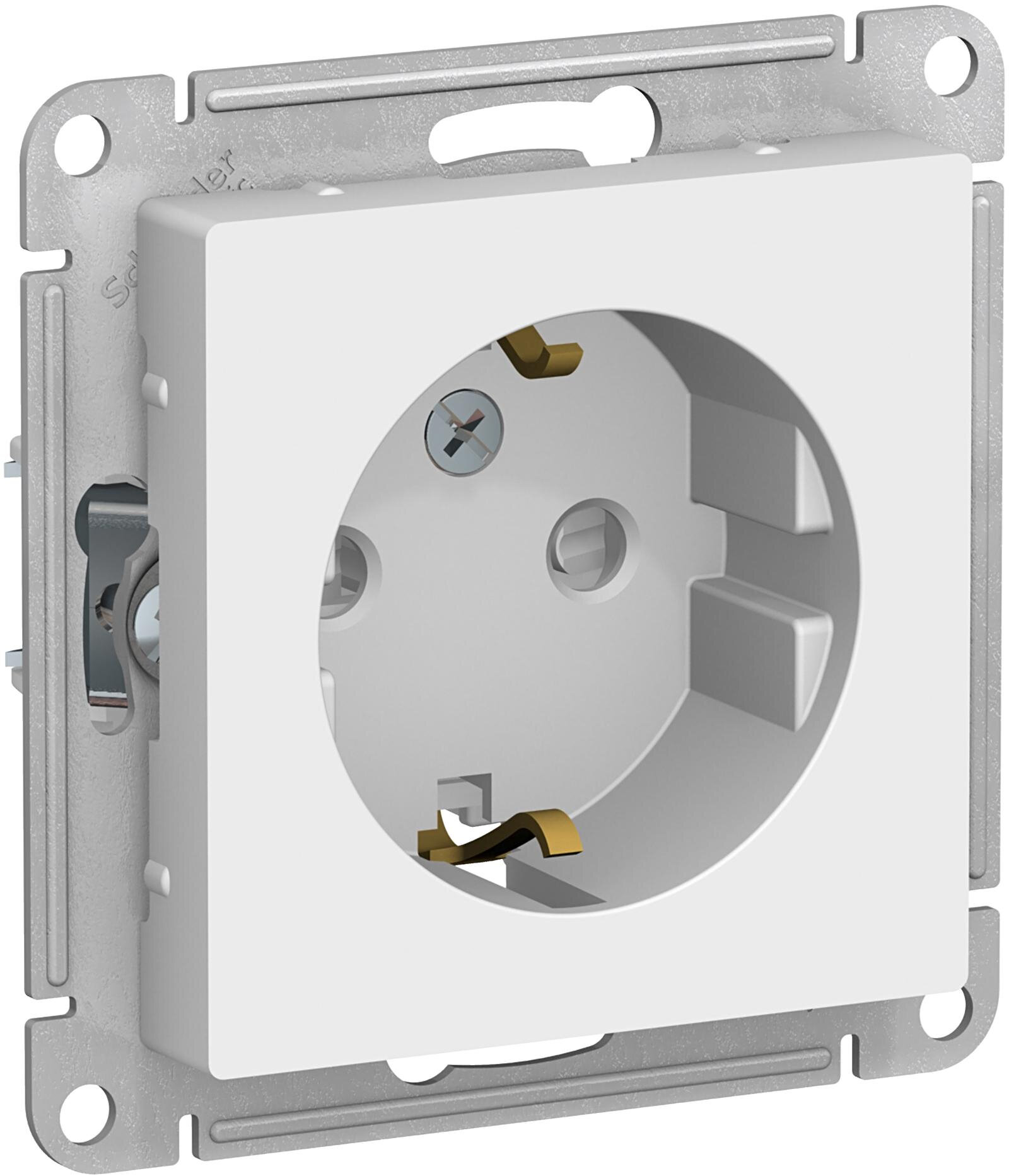 фото Розетка электрическая со шторками Schneider Atlas Design (Белый) на винтовых зажимах в комплекте 10 шт.