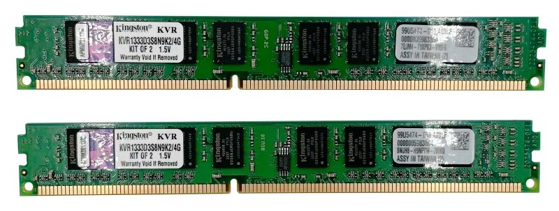 Оперативная память Kingston 4 ГБ (2 ГБ x 2 шт.) DDR3 1333 МГц DIMM CL9 KVR1333D3S8N9K2/4G